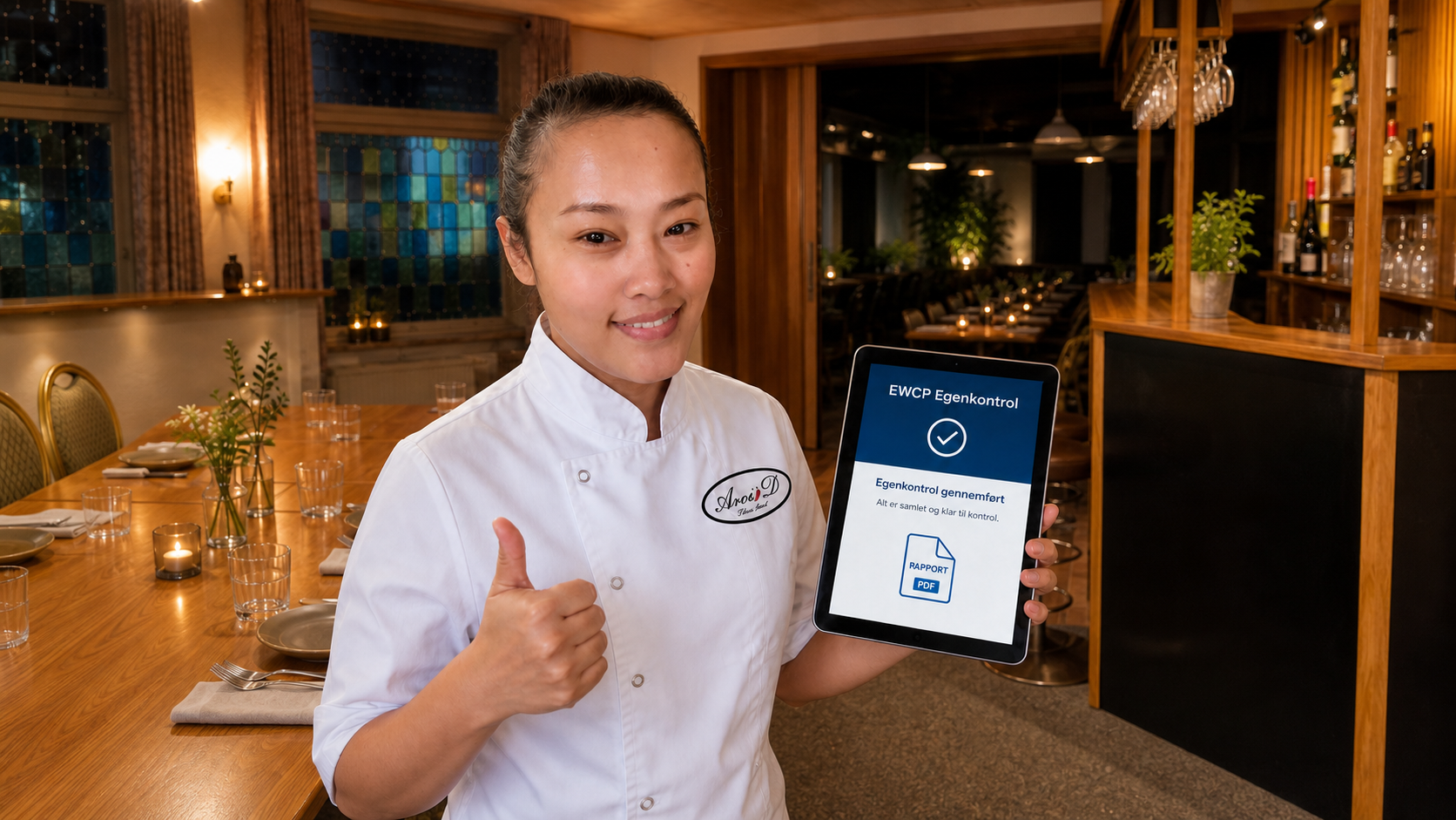Um viser den færdige dokumentation i Aroi-Ds restaurant